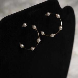 Pearl-Embellished Gold Hoop Earrings